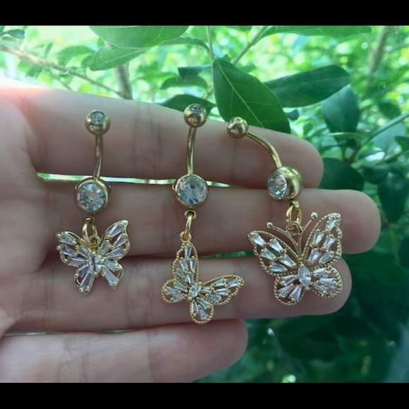 Crystal Butterfly Belly Button Rings - Picture 2 of 5